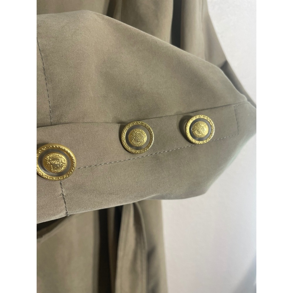 Gallery Petite Womens Tan Khaki Trench Coat Gold Crest Buttons Size 12 Petite - Picture 5 of 13